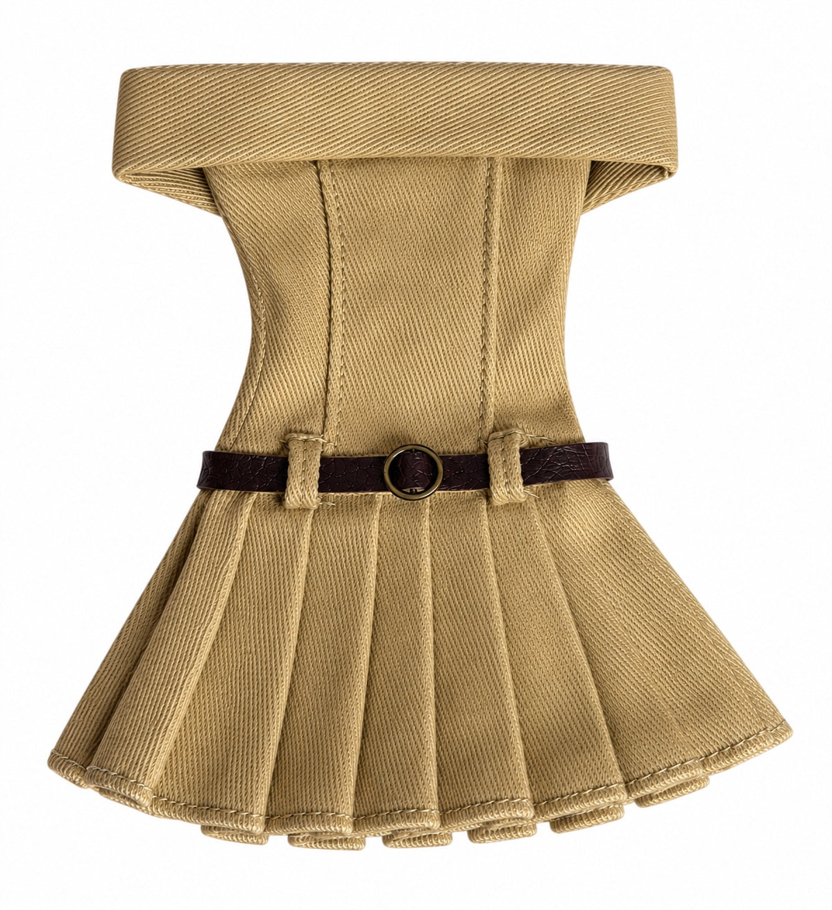 FW26 | Khaki Pleated Corset Mini Dress with Belt Detail | Fashion Royalty Doll Clothes | BARE