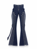 DELUXE | Dark Blue Utility Flare Jeans with Buckles and Studs for 1/6 Scale Fashion Royalty FR 6.0 & NU FACE dollDoll | BARE