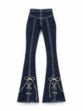 DELUXE | Indigo Corset Lace Flare Jeans with Silver Eyelets for 1/6 Scale Fashion Doll | BARE