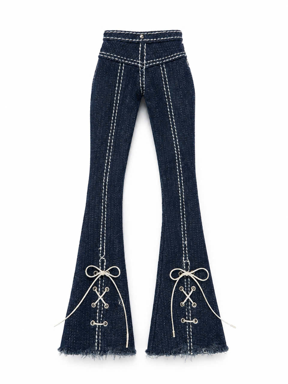 DELUXE | Indigo Corset Lace Flare Jeans with Silver Eyelets for 1/6 Scale Fashion Doll | BARE